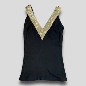 Z RO Y2K VINTAGE GOLD SEQUIN TANK TOP BLACK  SMALL